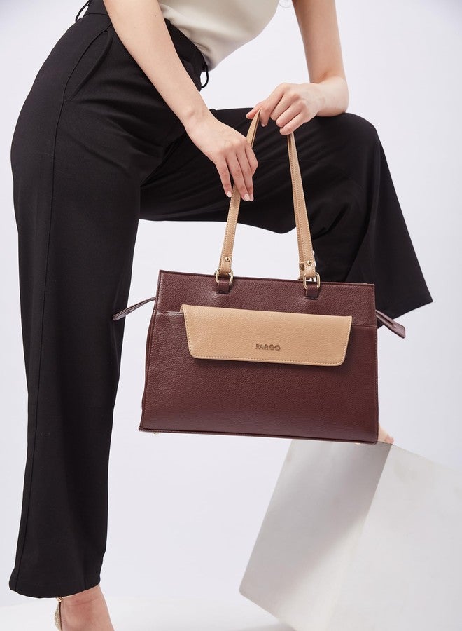 Fargo Verve Tote Bag for Women | Spacious Vegan Leather Handbag with YKK Zipper | Shoulder Bag for Office, College, Casual Use | Made in India (Brown) - Image 3